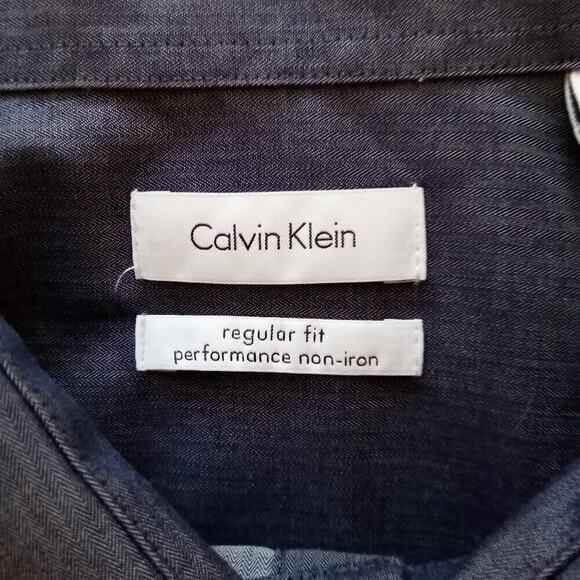 Calvin Klein Mens Button Up Shirt Size 17.5 32/33 Blue Non Iron Career Preppy - Picture 3 of 8